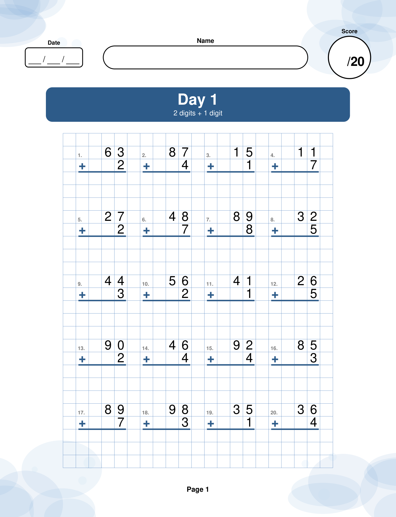 Day 1 — 2 digits + 1 digit