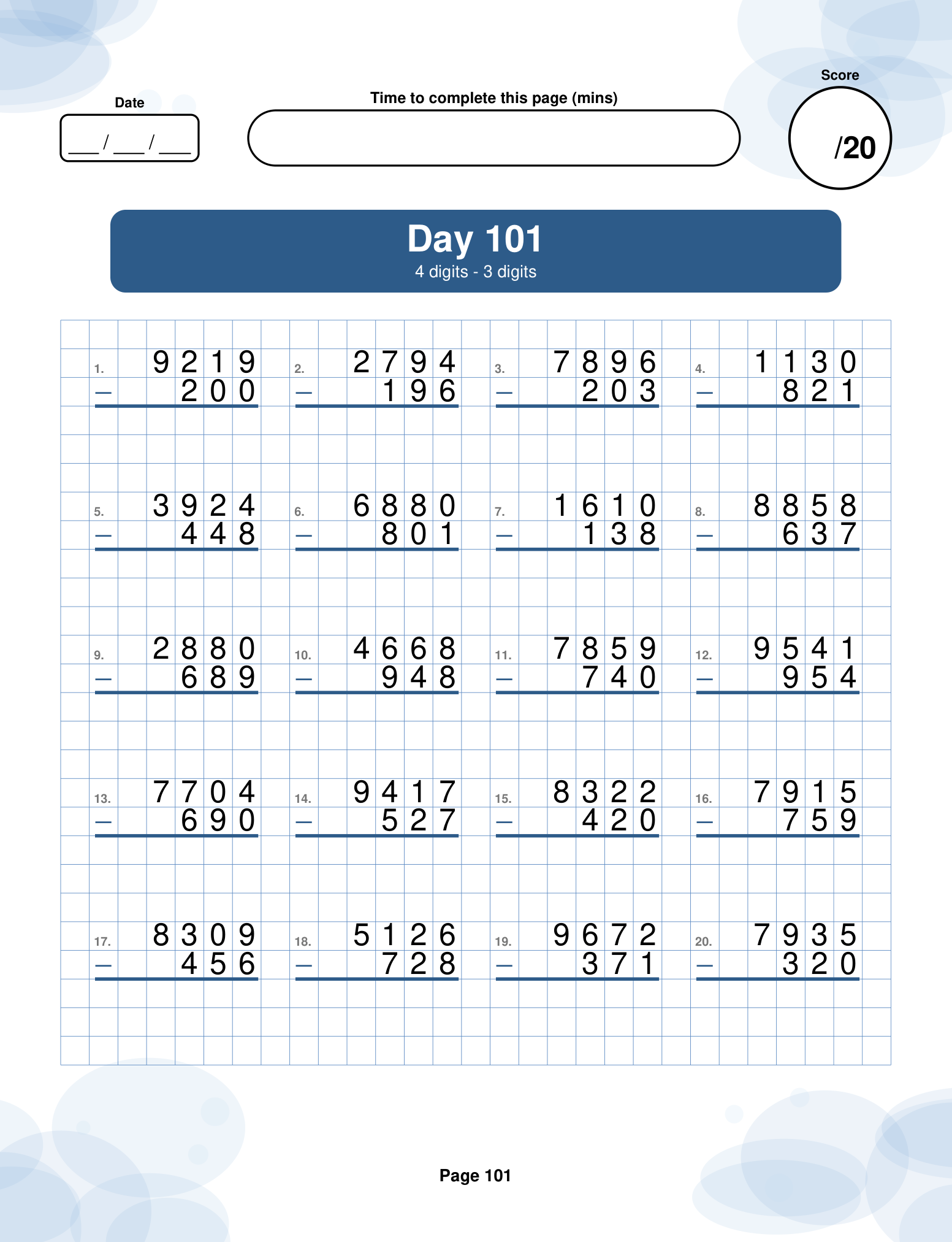 Day 101 — 4 digits - 3 digits